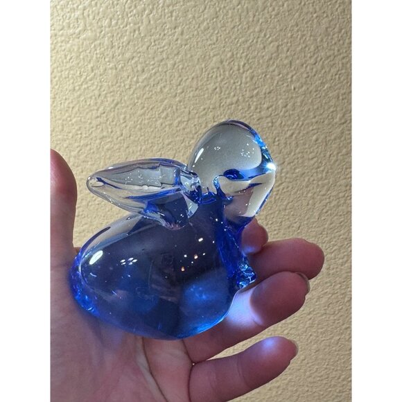 Vintage Art Glass Solid Blue Glass Bunny Figurine - Picture 6 of 8